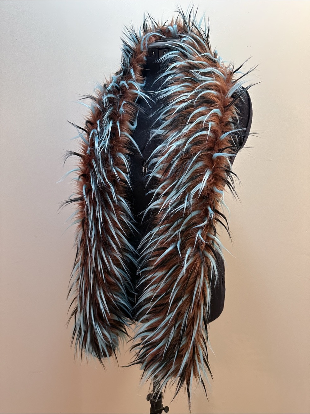 Handmade Brown Blue Black Spike Long Rectangle Fuzzy Scarves Faux Fur Scarf